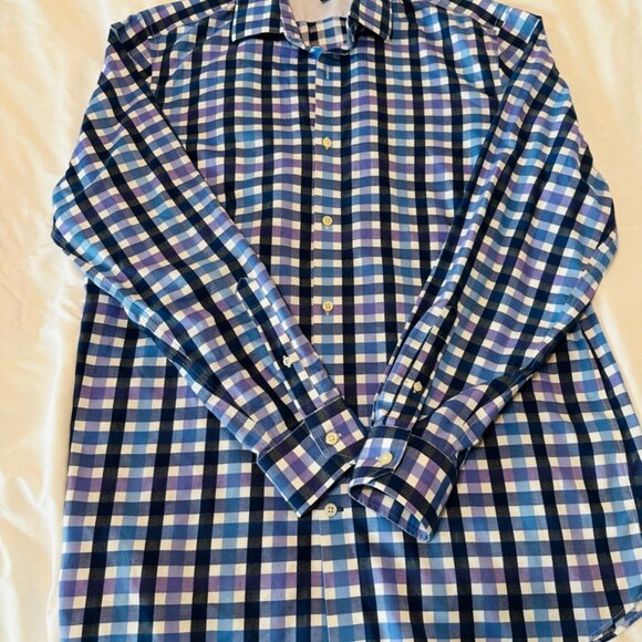 Banana Republic Camden Fit Sz L Non-Iron Long Sleeve Button Up Blue/Purple Plaid - Picture 1 of 8